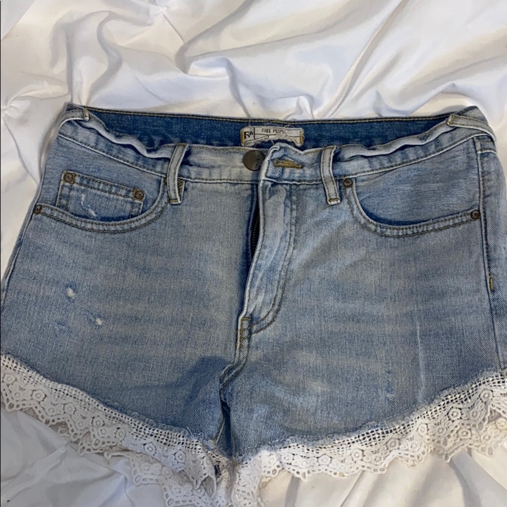 Free People Jean Shorts w Lace trim